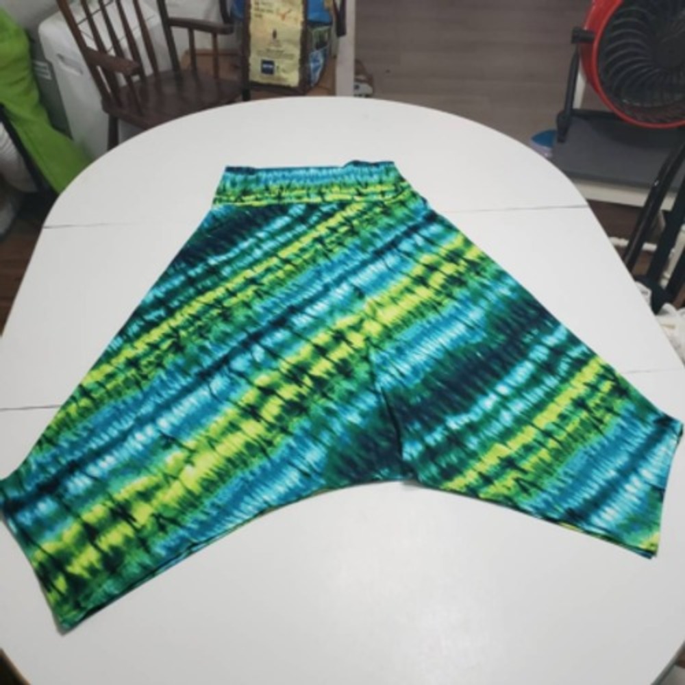New Directions Womens Asymmetric Skirt Teal Tie Dye Elastic Waist Stretch S